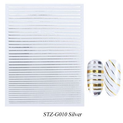 3D linije Naljepnice za nokte Laser Srebrna Zlatna Metalna pruga Slova Naljepnice Francuska krivulja Gel Nails Art klizači Dekor za manikuru