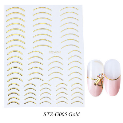 3D linije Naljepnice za nokte Laser Srebrna Zlatna Metalna pruga Slova Naljepnice Francuska krivulja Gel Nails Art klizači Dekor za manikuru