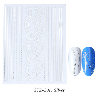 3D linije Naljepnice za nokte Laser Srebrna Zlatna Metalna pruga Slova Naljepnice Francuska krivulja Gel Nails Art klizači Dekor za manikuru