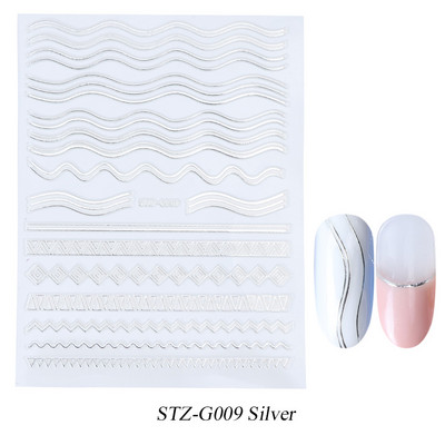 3D linije Naljepnice za nokte Laser Srebrna Zlatna Metalna pruga Slova Naljepnice Francuska krivulja Gel Nails Art klizači Dekor za manikuru