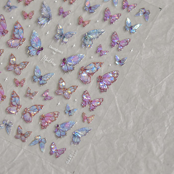 Елегантни лилаво-розови стикери за нокти с пеперуди Висококачествени леки дизайни на черупки Залепващи стикери Декорация за нокти