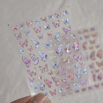 Елегантни лилаво-розови стикери за нокти с пеперуди Висококачествени леки дизайни на черупки Залепващи стикери Декорация за нокти