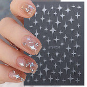 Sudraba zelta zvaigzne nagu mākslas uzlīmes Y2K piekariņi, pašlīmējošie slīdņi, lāzerbalti hroma lakas uzlīmes Kawaii aksesuāri