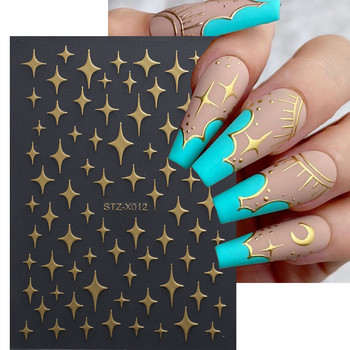 Сребърна златна звезда Стикери за изкуство за нокти Y2K Талисмани Самозалепващи се плъзгачи Лазерни бели хромирани стикери с гел лак Kawaii Аксесоари