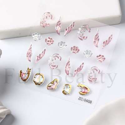 Sjajni rep sirene, dijamantni biser, naljepnica za nokte Zlatni metalni okvir, kristalno drago kamenje, tetovaža, ukrasi za nokte u korejskom stilu FBZC-0458