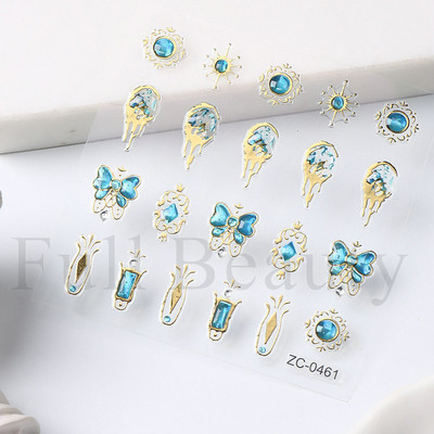 Sjajni rep sirene, dijamantni biser, naljepnica za nokte Zlatni metalni okvir, kristalno drago kamenje, tetovaža, ukrasi za nokte u korejskom stilu FBZC-0458