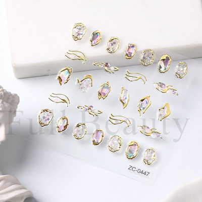 Sjajni rep sirene, dijamantni biser, naljepnica za nokte Zlatni metalni okvir, kristalno drago kamenje, tetovaža, ukrasi za nokte u korejskom stilu FBZC-0458