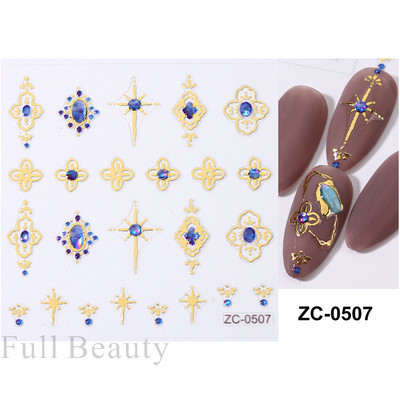 Sjajni rep sirene, dijamantni biser, naljepnica za nokte Zlatni metalni okvir, kristalno drago kamenje, tetovaža, ukrasi za nokte u korejskom stilu FBZC-0458