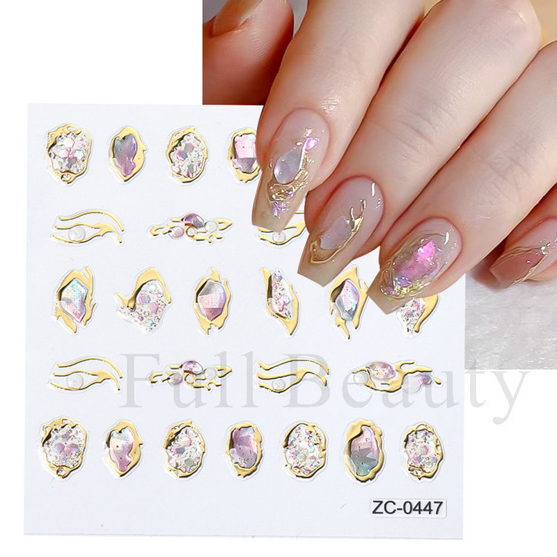 Sjajni rep sirene, dijamantni biser, naljepnica za nokte Zlatni metalni okvir, kristalno drago kamenje, tetovaža, ukrasi za nokte u korejskom stilu FBZC-0458