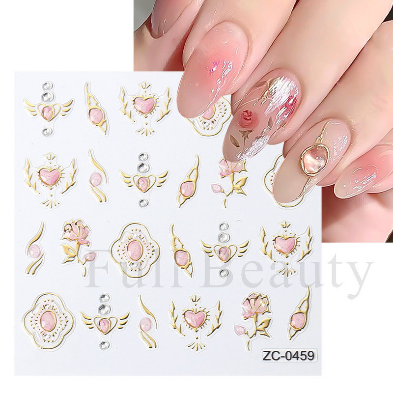 Sjajni rep sirene, dijamantni biser, naljepnica za nokte Zlatni metalni okvir, kristalno drago kamenje, tetovaža, ukrasi za nokte u korejskom stilu FBZC-0458