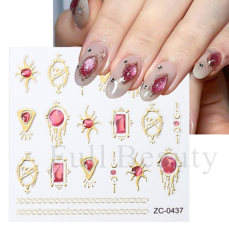 Sjajni rep sirene, dijamantni biser, naljepnica za nokte Zlatni metalni okvir, kristalno drago kamenje, tetovaža, ukrasi za nokte u korejskom stilu FBZC-0458