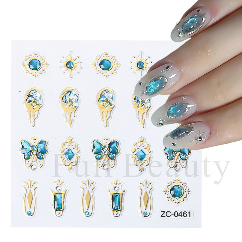 Sjajni rep sirene, dijamantni biser, naljepnica za nokte Zlatni metalni okvir, kristalno drago kamenje, tetovaža, ukrasi za nokte u korejskom stilu FBZC-0458