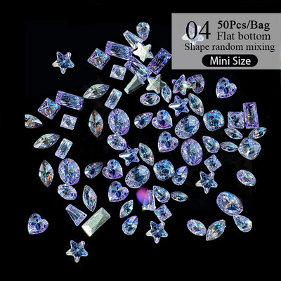 50gab./komplektā Mini plakana dibena nagu Rhinestones mirdzoši sudraba kristāla nagu dekori DIY materiāls nagu mākslas šarmu aksesuāri