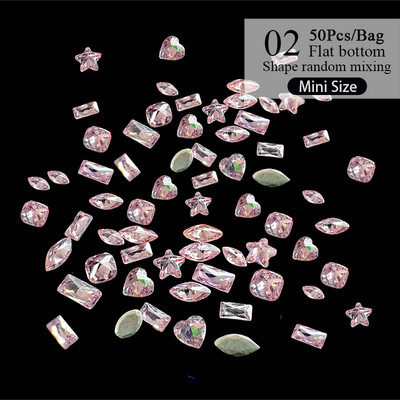 50gab./komplektā Mini plakana dibena nagu Rhinestones mirdzoši sudraba kristāla nagu dekori DIY materiāls nagu mākslas šarmu aksesuāri