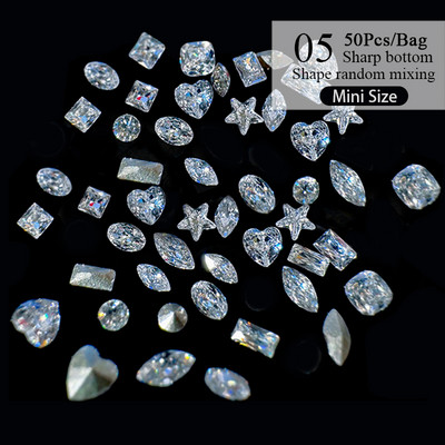50gab./komplektā Mini plakana dibena nagu Rhinestones mirdzoši sudraba kristāla nagu dekori DIY materiāls nagu mākslas šarmu aksesuāri