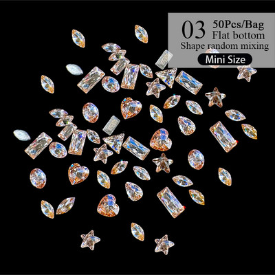 50gab./komplektā Mini plakana dibena nagu Rhinestones mirdzoši sudraba kristāla nagu dekori DIY materiāls nagu mākslas šarmu aksesuāri