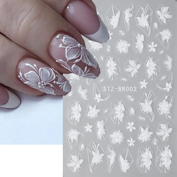 Акрилни цветя Стикери за изкуство за нокти Бели флорални венчелистчета Листа Плъзгачи за нокти Сватбен дизайн Маникюр Декорация