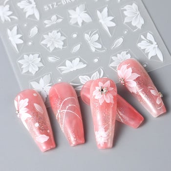 Акрилни цветя Стикери за изкуство за нокти Бели флорални венчелистчета Листа Плъзгачи за нокти Сватбен дизайн Маникюр Декорация