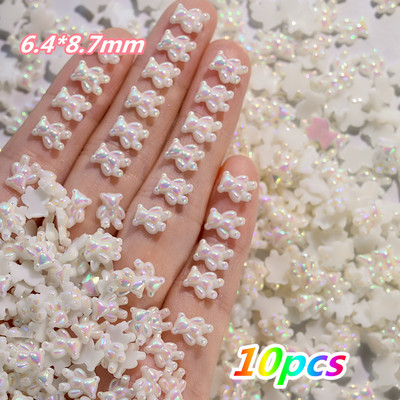 10 gab. Karikatūra Aurora Bear nagu piekariņi, 3D Kawaii Bear nagu mākslas dekori, DIY Aurora Resin Bear manikīra piederumi