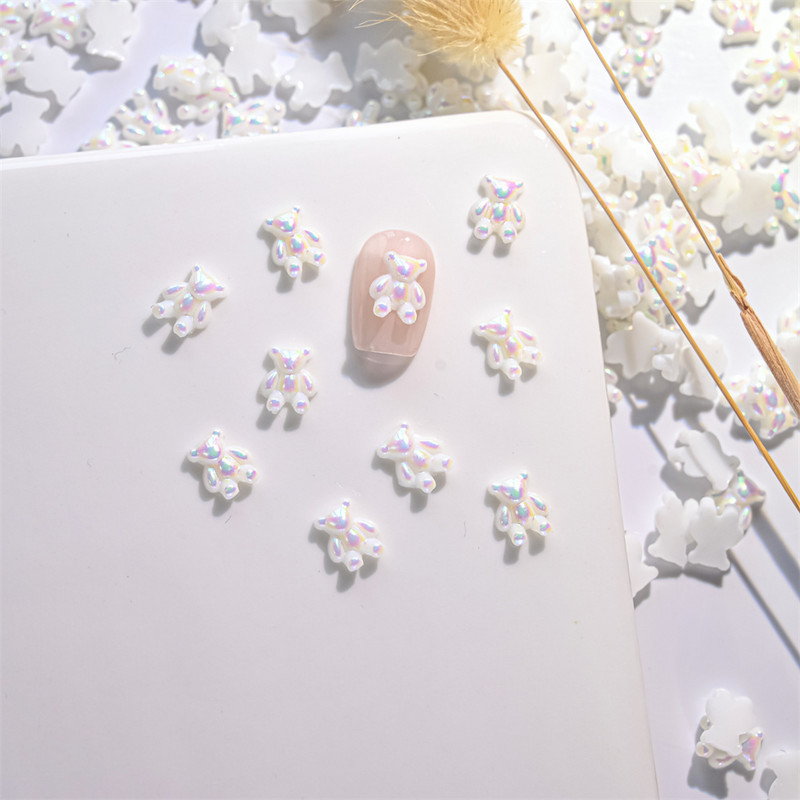 10 gab. Karikatūra Aurora Bear nagu piekariņi, 3D Kawaii Bear nagu mākslas dekori, DIY Aurora Resin Bear manikīra piederumi
