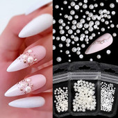 Nail Art Rhinestones Half Round Pearl Bead Μικτό μέγεθος Λευκό μισό στρογγυλό Flatback μαργαριτάρια για DIY διακόσμηση Πέτρες με χάντρες νυχιών