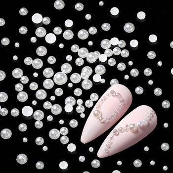 Nail Art Rhinestones Half Round Pearl Bead Μικτό μέγεθος Λευκό μισό στρογγυλό Flatback μαργαριτάρια για DIY διακόσμηση Πέτρες με χάντρες νυχιών