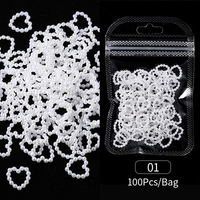 Nail Art Rhinestones Half Round Pearl Bead Μικτό μέγεθος Λευκό μισό στρογγυλό Flatback μαργαριτάρια για DIY διακόσμηση Πέτρες με χάντρες νυχιών