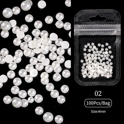 Nail Art Rhinestones Half Round Pearl Bead Μικτό μέγεθος Λευκό μισό στρογγυλό Flatback μαργαριτάρια για DIY διακόσμηση Πέτρες με χάντρες νυχιών