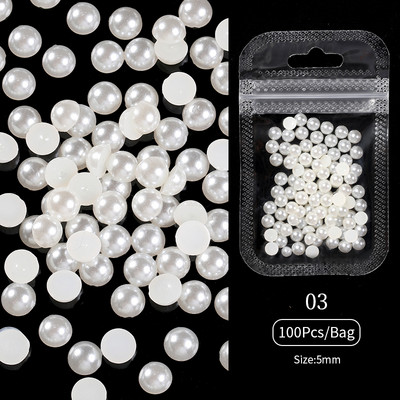 Nail Art Rhinestones Half Round Pearl Bead Μικτό μέγεθος Λευκό μισό στρογγυλό Flatback μαργαριτάρια για DIY διακόσμηση Πέτρες με χάντρες νυχιών