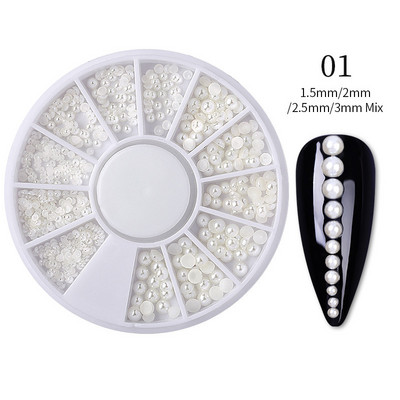 Nail Art Rhinestones Half Round Pearl Bead Μικτό μέγεθος Λευκό μισό στρογγυλό Flatback μαργαριτάρια για DIY διακόσμηση Πέτρες με χάντρες νυχιών