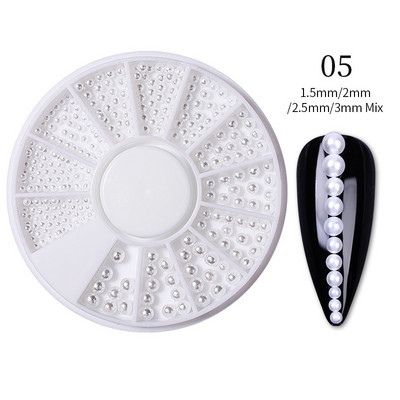 Nail Art Rhinestones Half Round Pearl Bead Μικτό μέγεθος Λευκό μισό στρογγυλό Flatback μαργαριτάρια για DIY διακόσμηση Πέτρες με χάντρες νυχιών