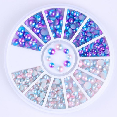 Nail Art Rhinestones Half Round Pearl Bead Μικτό μέγεθος Λευκό μισό στρογγυλό Flatback μαργαριτάρια για DIY διακόσμηση Πέτρες με χάντρες νυχιών