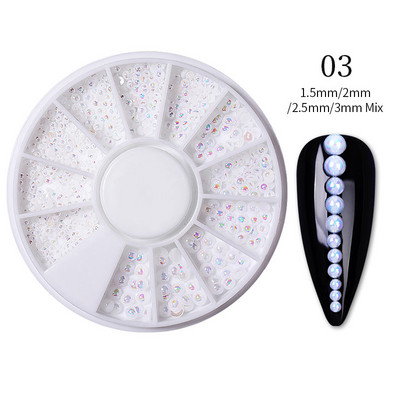 Nail Art Rhinestones Half Round Pearl Bead Μικτό μέγεθος Λευκό μισό στρογγυλό Flatback μαργαριτάρια για DIY διακόσμηση Πέτρες με χάντρες νυχιών