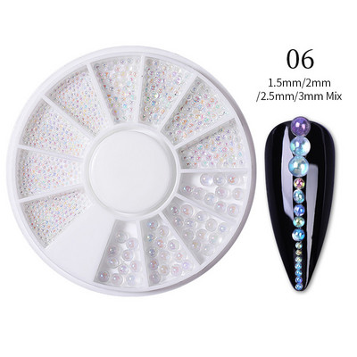 Nail Art Rhinestones Half Round Pearl Bead Μικτό μέγεθος Λευκό μισό στρογγυλό Flatback μαργαριτάρια για DIY διακόσμηση Πέτρες με χάντρες νυχιών