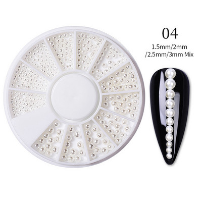Nail Art Rhinestones Half Round Pearl Bead Μικτό μέγεθος Λευκό μισό στρογγυλό Flatback μαργαριτάρια για DIY διακόσμηση Πέτρες με χάντρες νυχιών