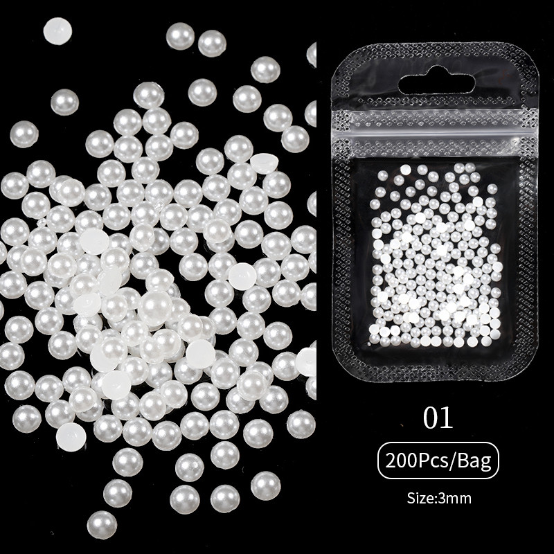 Nail Art Rhinestones Half Round Pearl Bead Μικτό μέγεθος Λευκό μισό στρογγυλό Flatback μαργαριτάρια για DIY διακόσμηση Πέτρες με χάντρες νυχιών