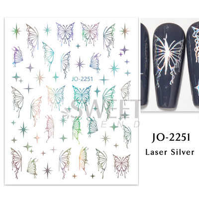 Metalik srebrne crne naljepnice za nokte 3D tamni stil privjesci klizači tinta leptir mjesec srce brava mač folija savjeti za manikuru BESW-CS