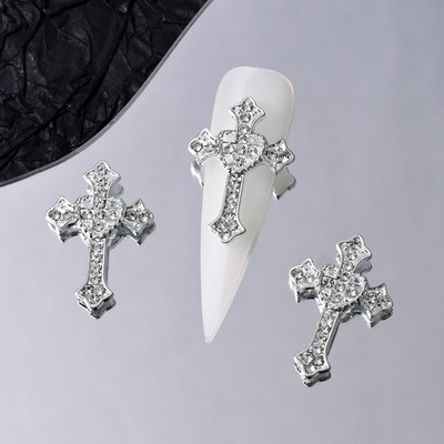 10 komada Luksuzni srebrni križ Nail Art privjesci za nakit Retro legirani kamenčići Svjetlucavi 3D Nail Art DIY Punk dodaci za manikuru