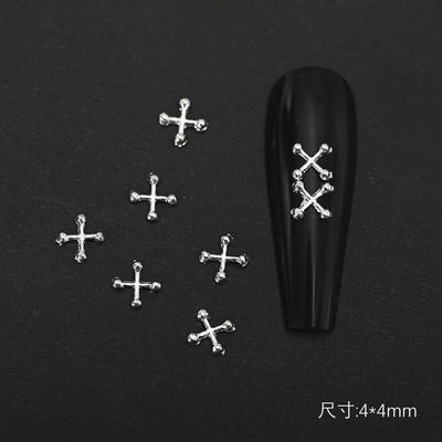 10 komada Luksuzni srebrni križ Nail Art privjesci za nakit Retro legirani kamenčići Svjetlucavi 3D Nail Art DIY Punk dodaci za manikuru