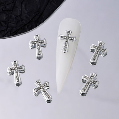 10 komada Luksuzni srebrni križ Nail Art privjesci za nakit Retro legirani kamenčići Svjetlucavi 3D Nail Art DIY Punk dodaci za manikuru