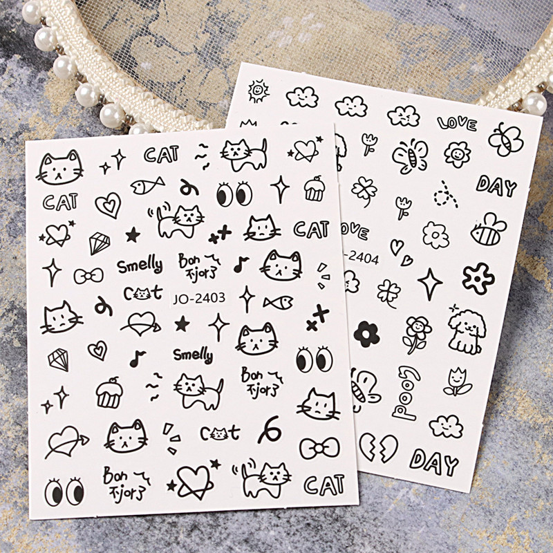 Desen animat 3D drăguț pisică unghii autocolante pentru copii Kawaii cățeluș câine graffiti animale serie noua nail art tatuaj design manichiură decal