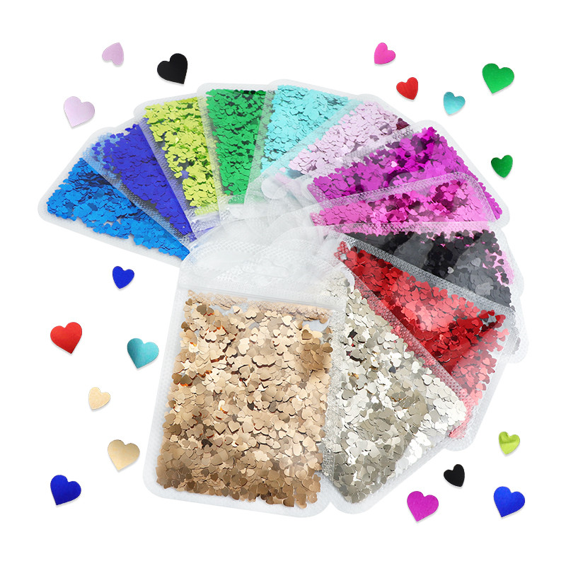 Dimensiune amestecă Love Heart Glitter Paiete Brelocuri pentru unghii Design Roșu Negru Fulgi în formă de inimioare Accesorii pentru unghii Ornamente de Valentines