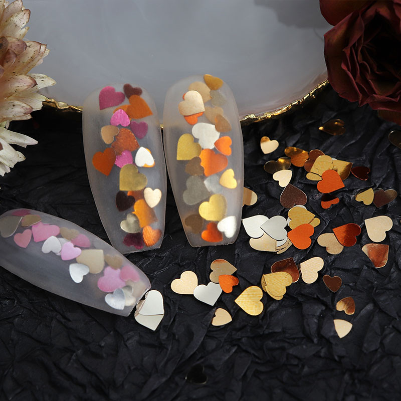 Dimensiune amestecă Love Heart Glitter Paiete Brelocuri pentru unghii Design Roșu Negru Fulgi în formă de inimioare Accesorii pentru unghii Ornamente de Valentines
