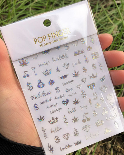 1 buc. autocolante pentru unghii cu alfabet englezesc nou, multicolor, reflectorizant cu laser, glisor pentru unghii, text rece, kit pentru unghii