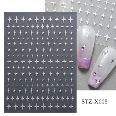 Black White Star 3D nagu mākslas uzlīme Y2K zvaigzne pašlīmējoša slīdņa burti nagu mākslas rotājumi uzlīmes manikīra aksesuāri
