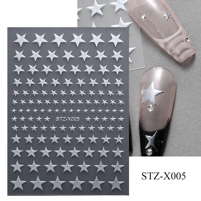 Black White Star 3D nagu mākslas uzlīme Y2K zvaigzne pašlīmējoša slīdņa burti nagu mākslas rotājumi uzlīmes manikīra aksesuāri