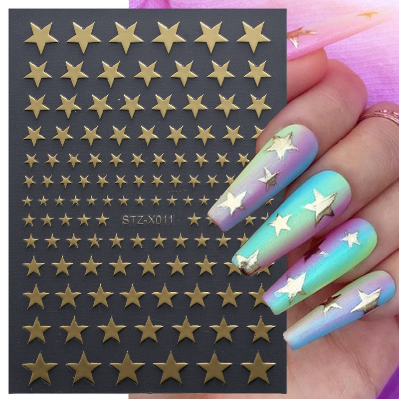 Black White Star 3D nagu mākslas uzlīme Y2K zvaigzne pašlīmējoša slīdņa burti nagu mākslas rotājumi uzlīmes manikīra aksesuāri