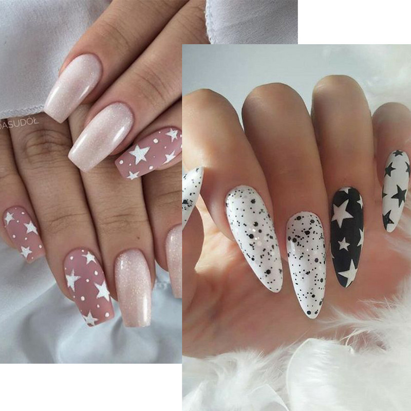 Black White Star 3D nagu mākslas uzlīme Y2K zvaigzne pašlīmējoša slīdņa burti nagu mākslas rotājumi uzlīmes manikīra aksesuāri