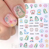 3D Kawaii dinozauru nagu uzlīmes multfilmas anime Dzīvnieki pašlīmējošā uzlīme Jauka dizaina slīdņi manikīra dekoru aksesuāri