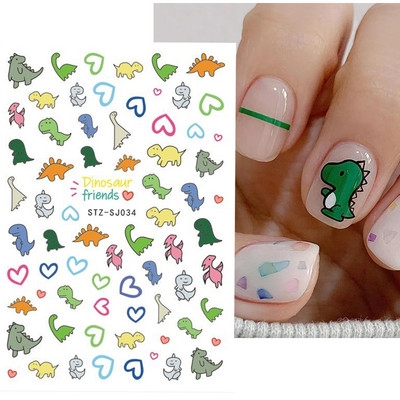 3D Kawaii dinozauru nagu uzlīmes multfilmas anime Dzīvnieki pašlīmējošā uzlīme Jauka dizaina slīdņi manikīra dekoru aksesuāri